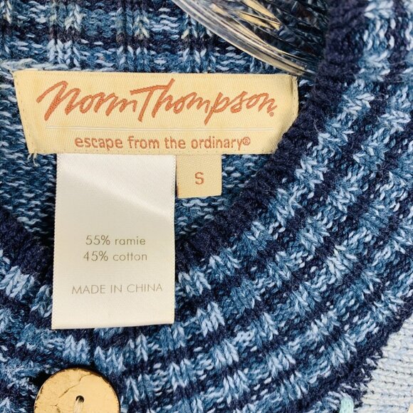Norm Thompson Embroidered Cardigan Sweater Small Blue Button Up Winter Layering - Picture 9 of 16